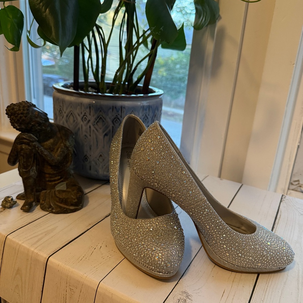 Silver Slipper | Glittering Bejeweled 4” Silver Heels